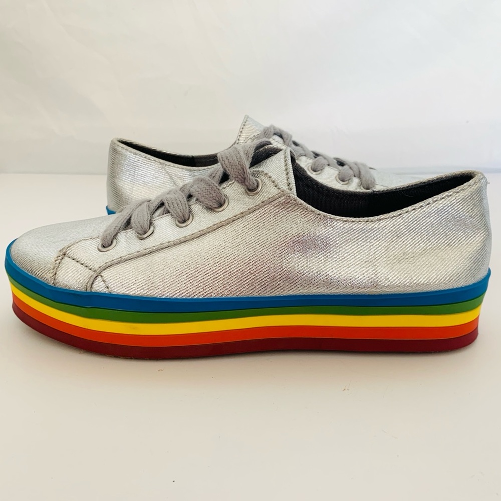 Rainbow Silver Platform Tennis Shoes Size 5